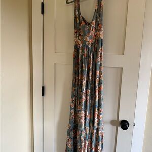 Angie Olive Green Maxi with Orange and Cream Floral Print